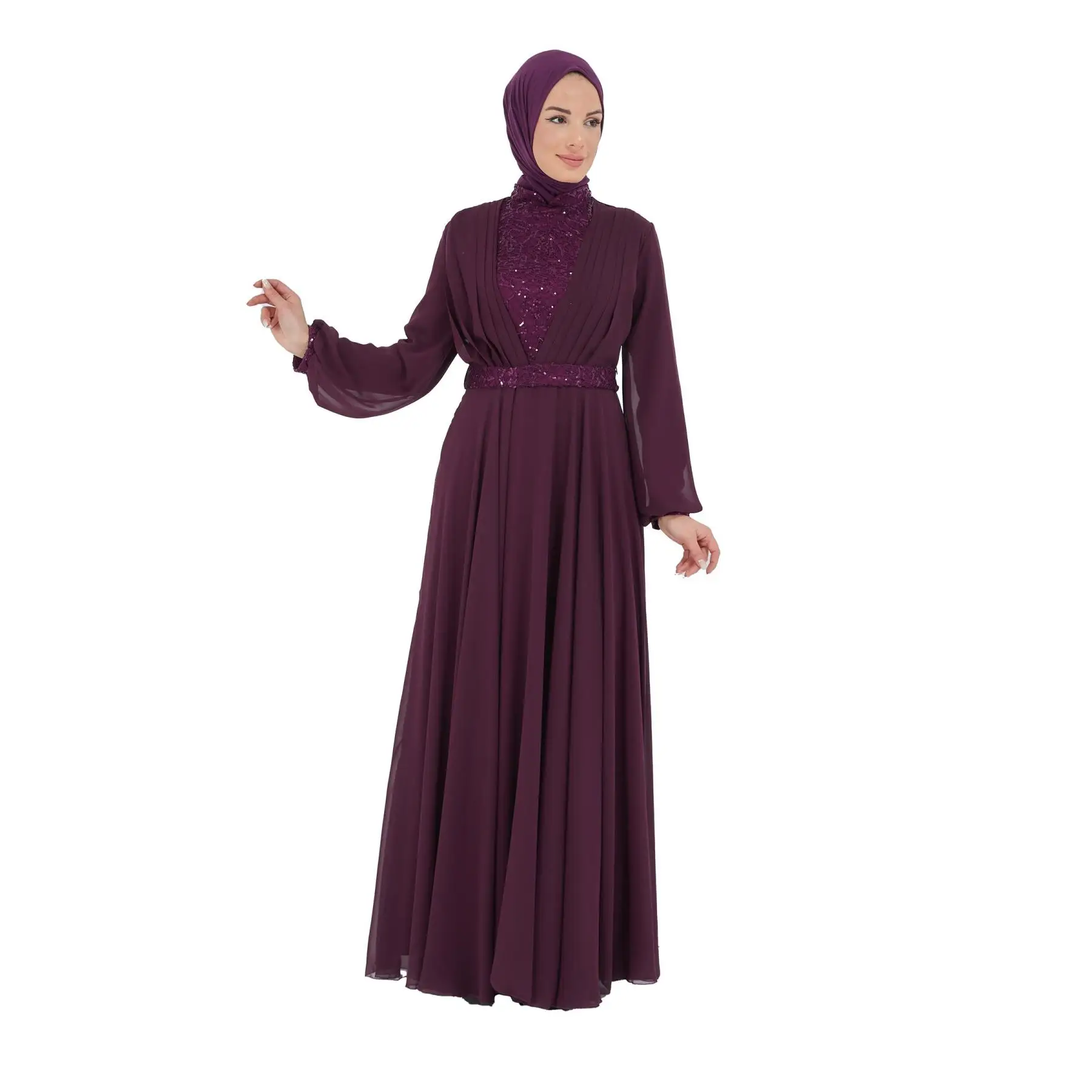 Muslim Fashion Islamic Clothing Evening Dress Women O-neck Long Sleeve Embroidery Print Long Dress