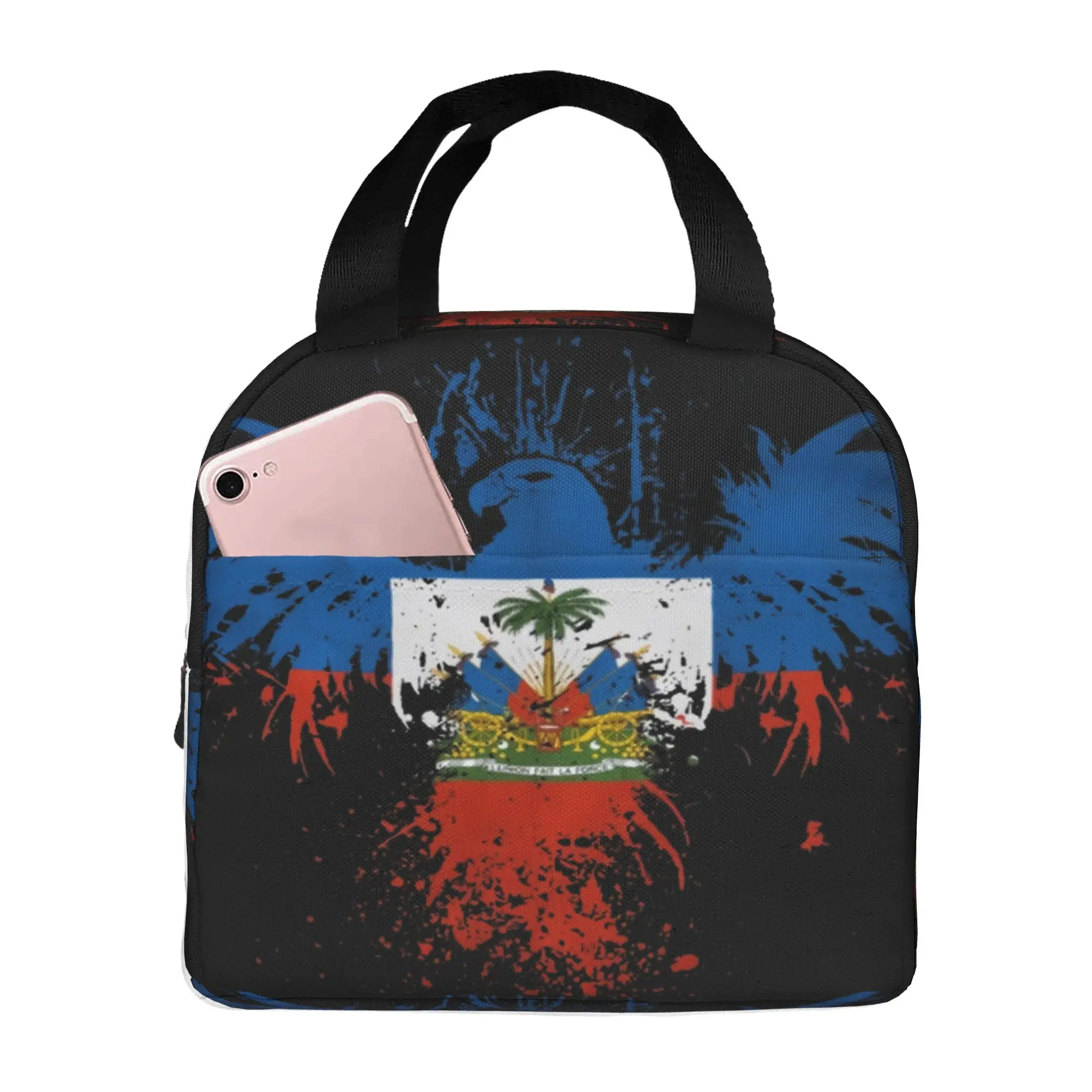 Haiti Flag Haitian Creole Emblem Eagle Lunch Bag Men Women  Cooler Thermal Insulated Lunch Boxes for School