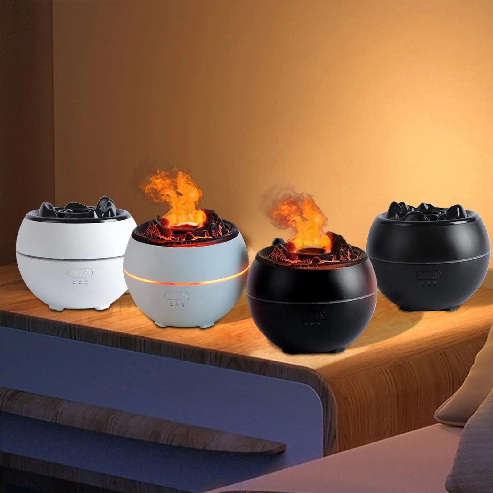 Air Humidifier Flame Air Diffuser 7 Colour Lights Desktop Decor Aroma Diffuser