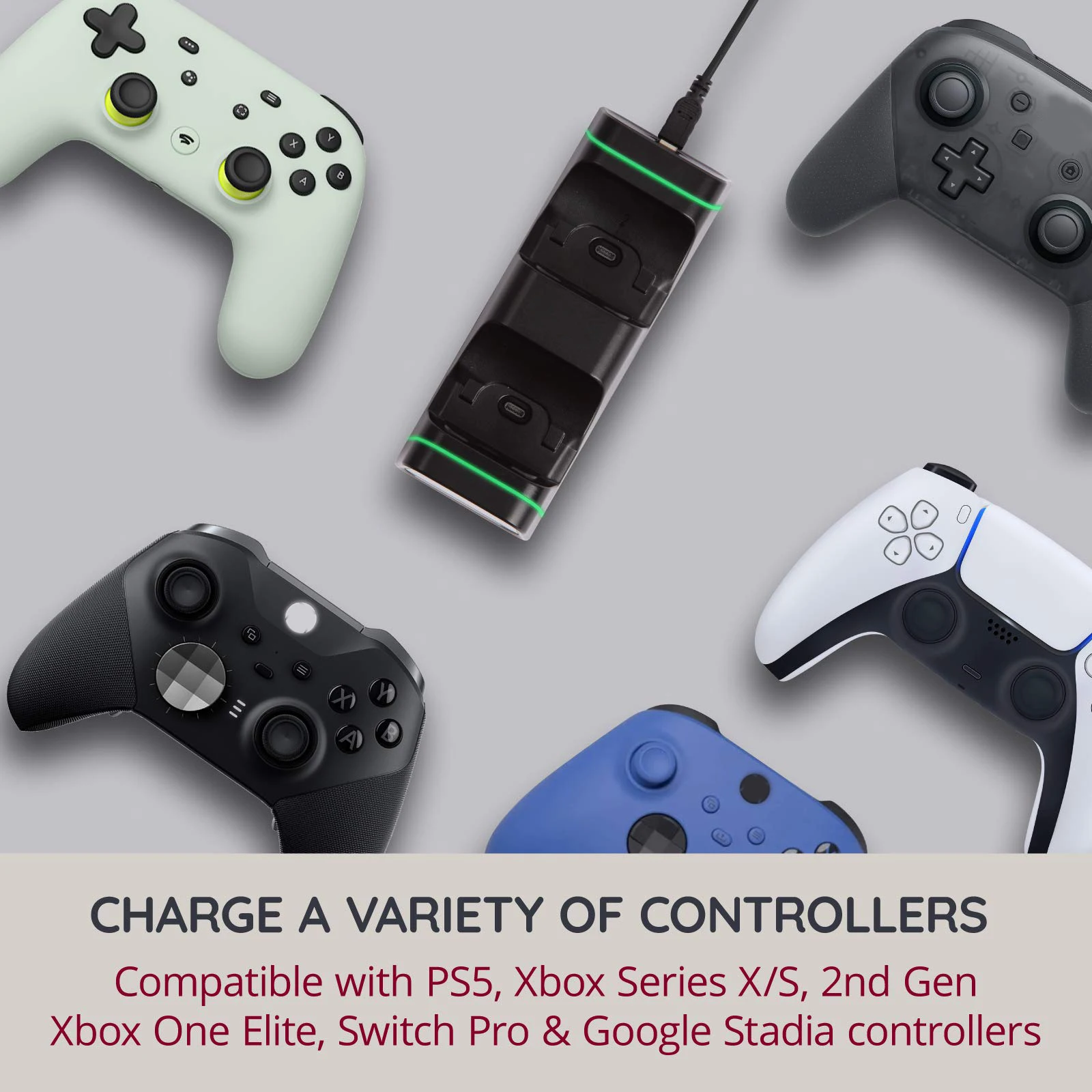 شاحن تحكم مزدوج لسلسلة إكس بوكس S ، X ، PS5 ، نينتندو سويتش برو ، وحدة تحكم جوجل ، قاعدة شحن