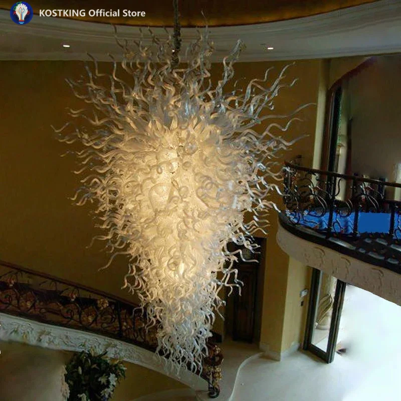 Classic White Lighting Large Murano Glass Chandelier Light Fixture LED Lusture Indoor Home Hotel Chandeliers