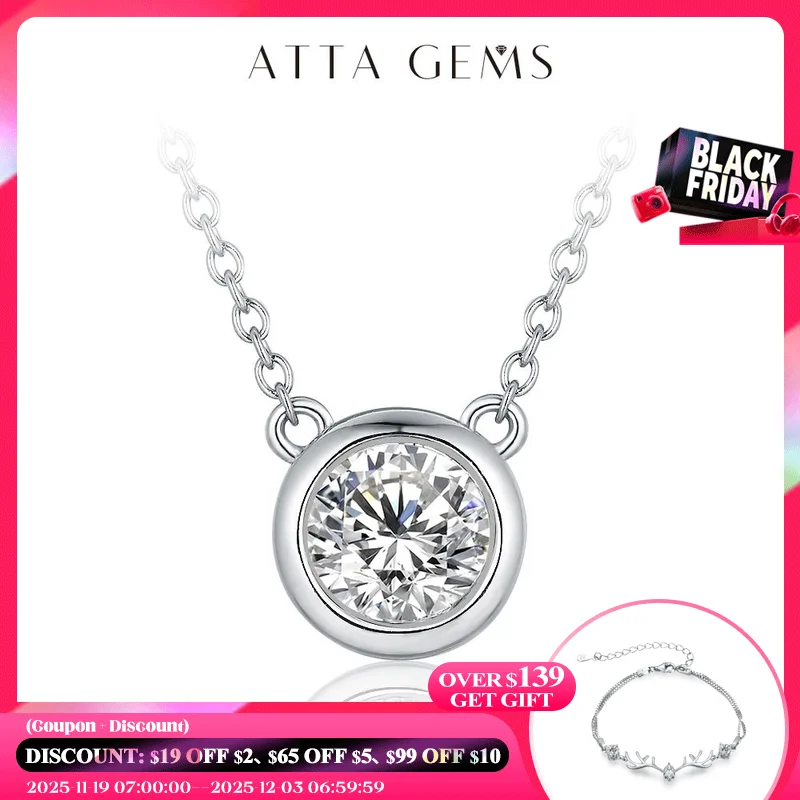 

ATTAGEMS 100% 925 Sterling Silver 1 Carat D Color Moissanite Pendant Necklace Sparkling Engagement Wedding Party Fine Jewelry