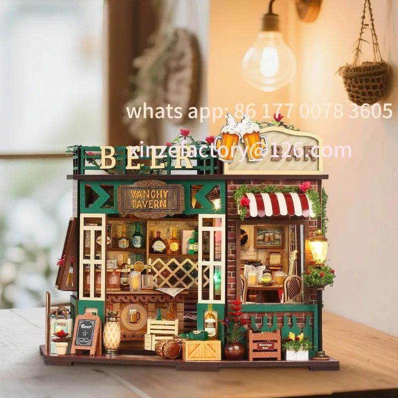 

Customizable Creative Dollhouse Decor (Assembly RDIY Beer Bar Craft Kit – Handmade Micro House Model Christmas Gift for Adults
