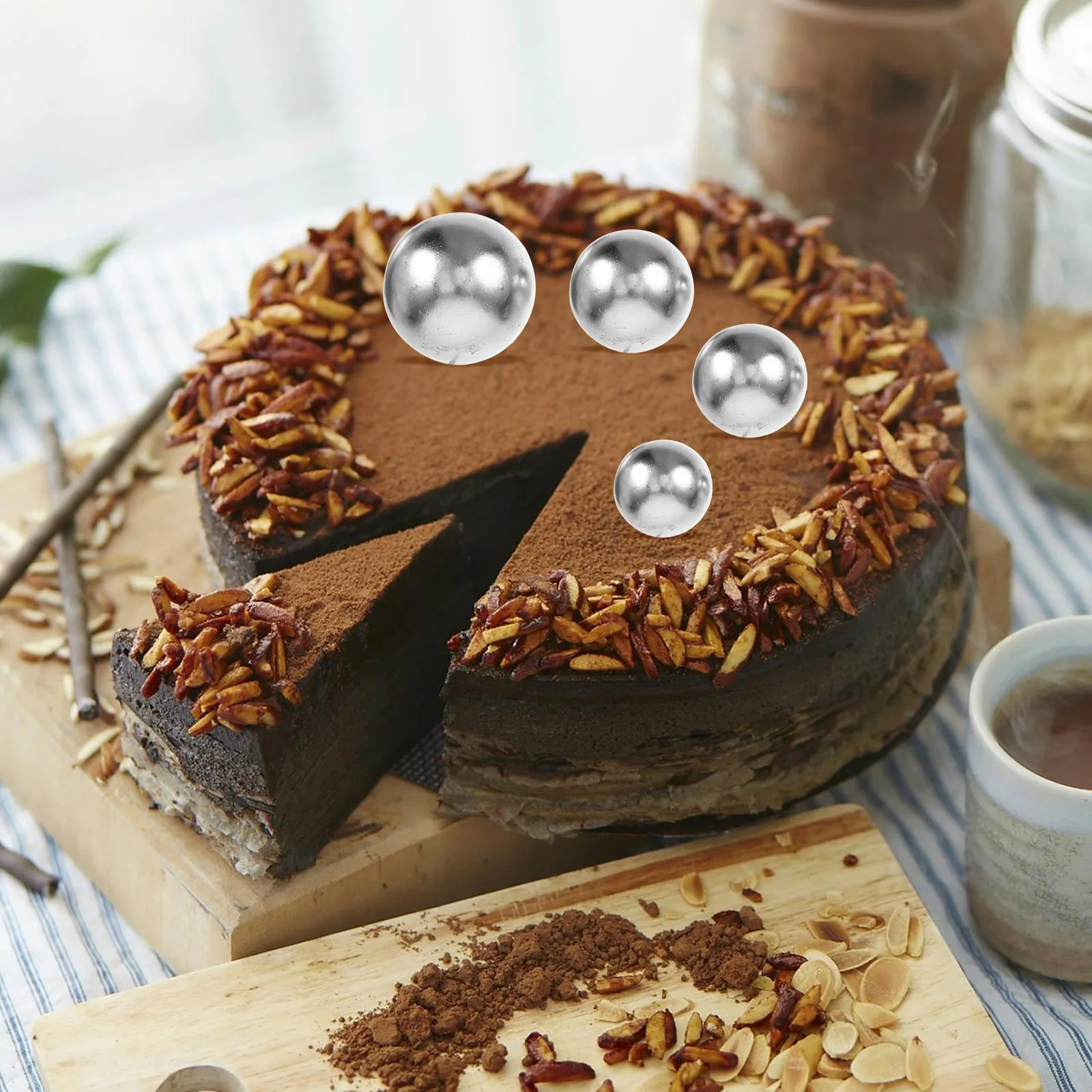 

108 Pcs Silver Ball Plugin Decorations Dessert Toppers Cake Mini Decorate Balls Cupcake Picks Foam Decorating Kits Bakery