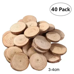 40Pcs 3-4cm Unfinished Predrilled Natural Wood Slices Circles for DIY Craft Wood Burning Christmas Rustic Wedding Ornaments