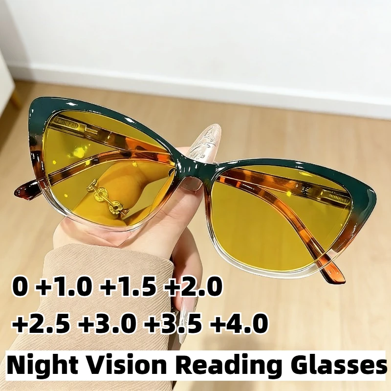 

Retro Cat-Eye Night Vision Reading Glasses Stylish Premium High-Definition Anti Blue Light Presbyopia Eyewear 0 To +4.0