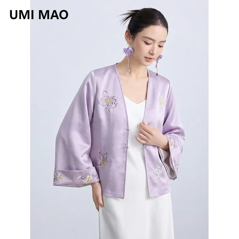 UMI MAO  Coat New Popular Fashionable Women's New Chinese Style Double-Sided V-Neck Embroidered Jacket Femme