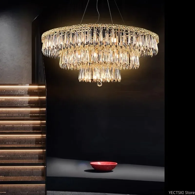 

GHJUYIOL Modern light luxury all copper crystal chandelier, living room, creative simplicity, luxury villa, high-end restaurant,