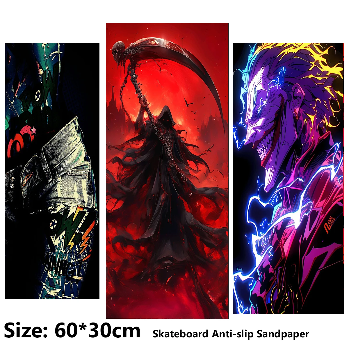 Electric Scooter Anti-slip Sticker Sandpaper Skateboard GripTape Sheet 60*30cm Cool Scythe-wielding Skeleton Pattern