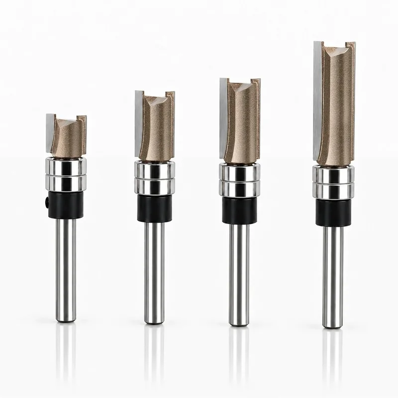 2‑Flute Double‑Bearing Template Flush Trim Router Bit, Professional Carbide Straight Bit for Wood Slotting Edge Trimming