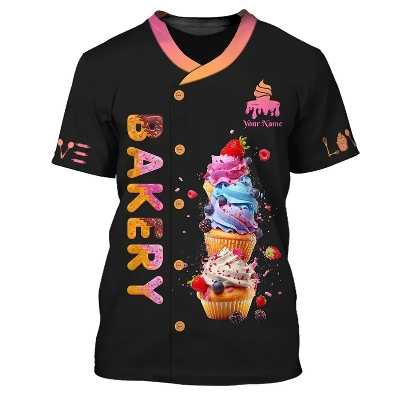 2025 Summer New Fashion Baker T-shirt Bakery Baking Work Custom Name 3D Printed Men's t shirt Unisex Casual Tees Tops TT-01
