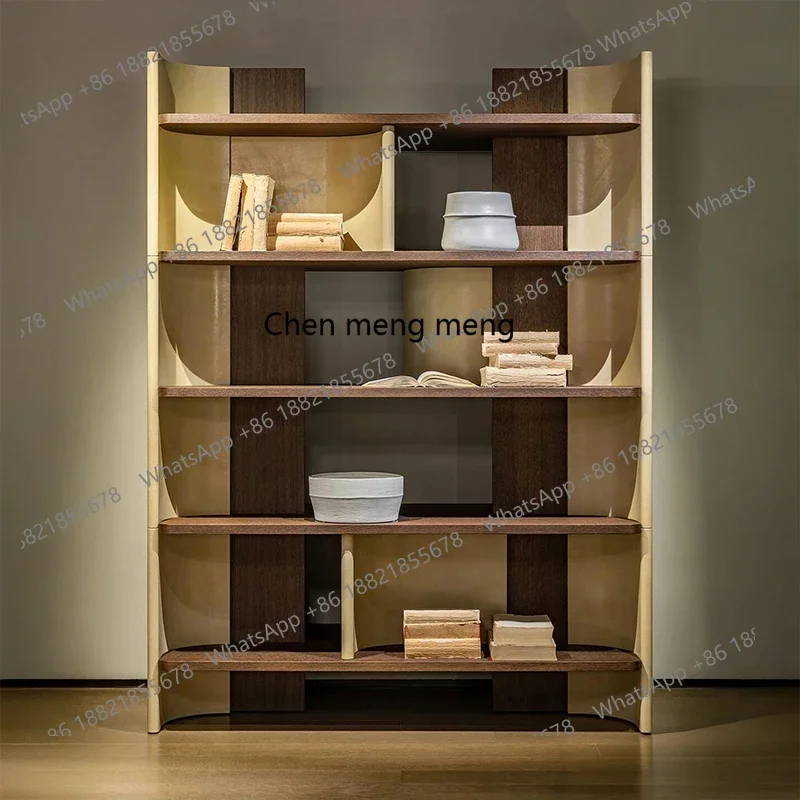 Italian solid wood bookshelf against the wall, living room large capacity multi-layer shelf, study single bookcase   H