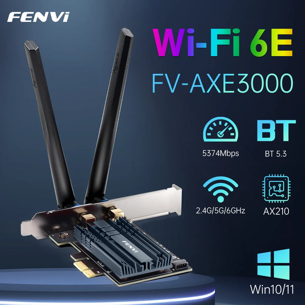 FENVI WiFi 6E AX210 PCI-E Adapter 5374Mbps BT 5.3 Tri-band 2.4G/5G/6Ghz 802.11AX Wireless Network Wi-Fi Card For PC Windows10/11