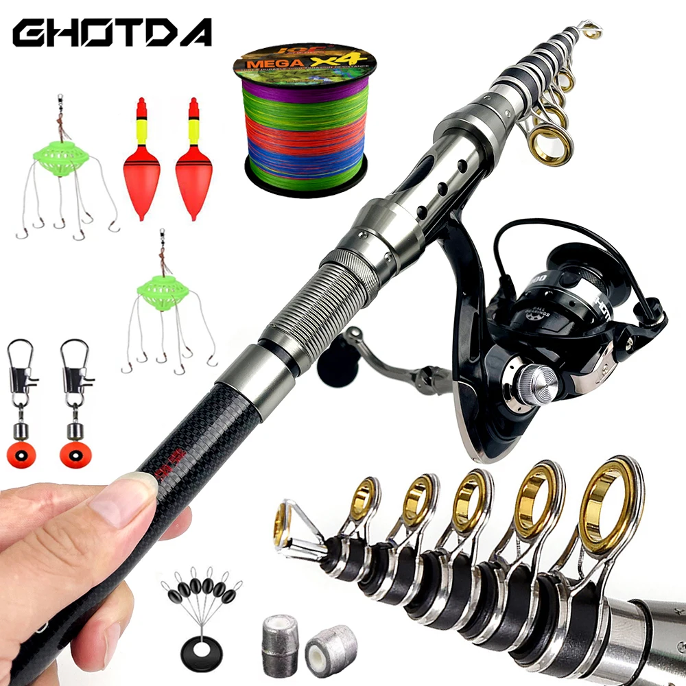 

Telescopic Spinning Fishing Rod Reel Full Kit with Line Float Space Bean Strong Short Pole 1.5m-2.4m Travel Carp Fishing Tackle