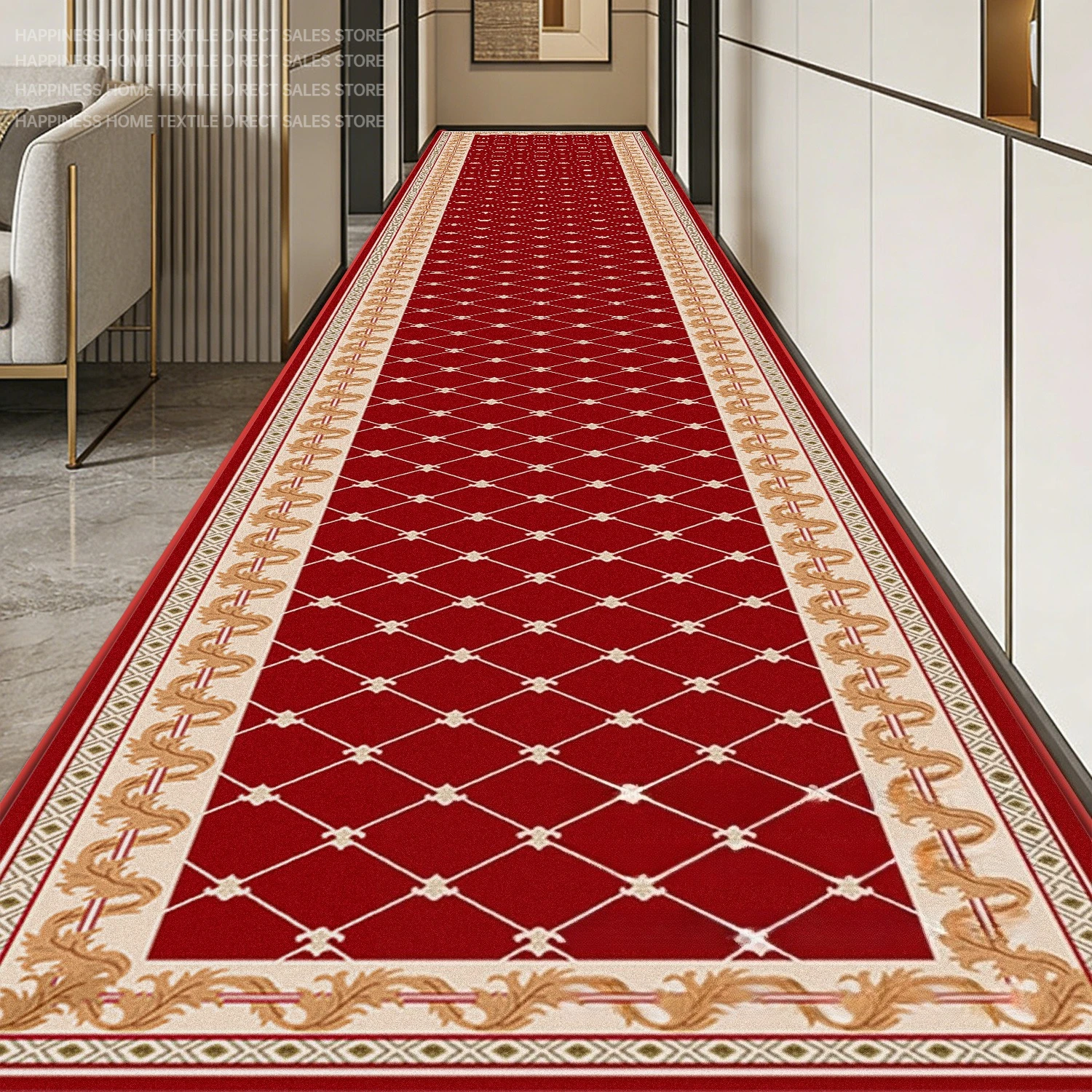 European Style Red Luxury Living Room Aisle Runner Rug Anti Slip Washable Hotel Corridor Floor Carpet Wedding Hallway Decor Mat