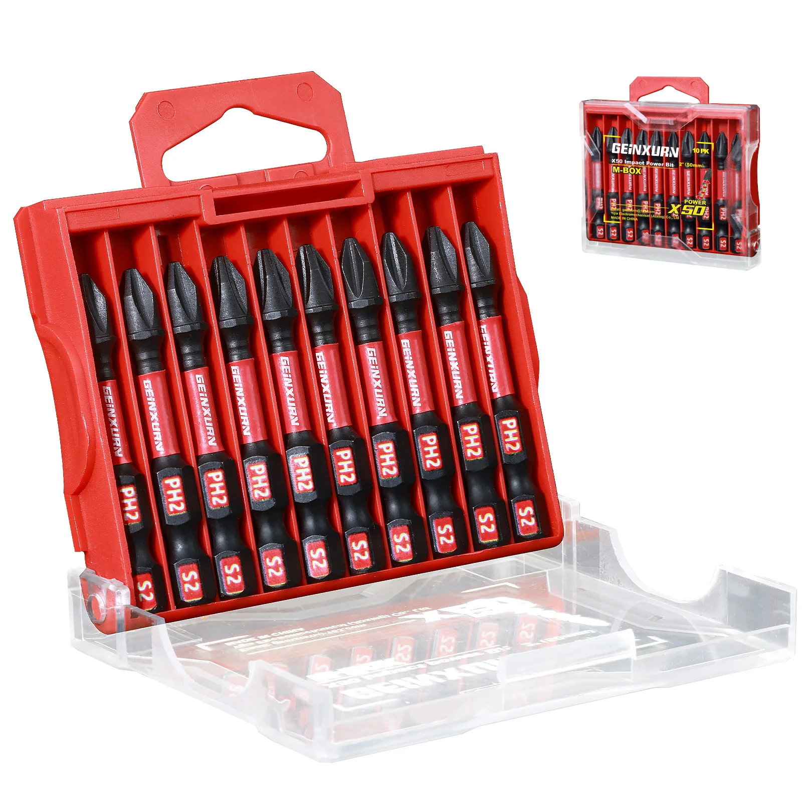 Geinxurn Impact Tough #2 Phillips Insert Driver Bits,Magnetic S2 Steel PH2 Screwdriver Bits Set with Storage M-Box