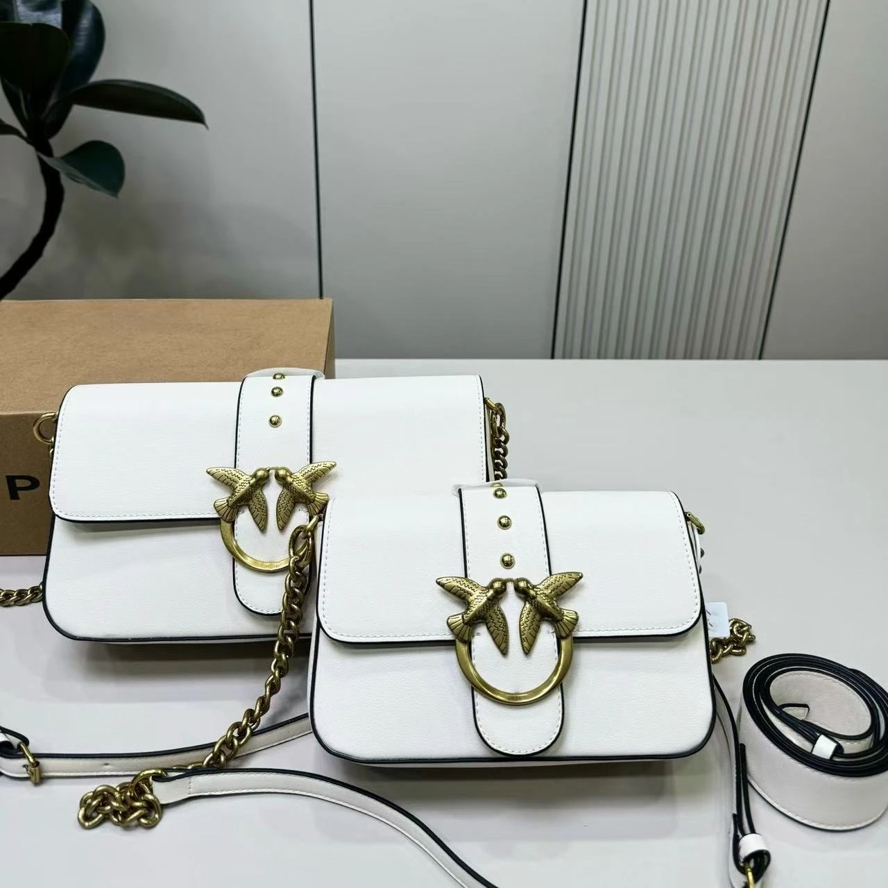 Classic Smooth Leather Flap Handbag Double Swallow Chain Underarm Bag Wide Strap Crossbody Shoulder Purse Women Commute