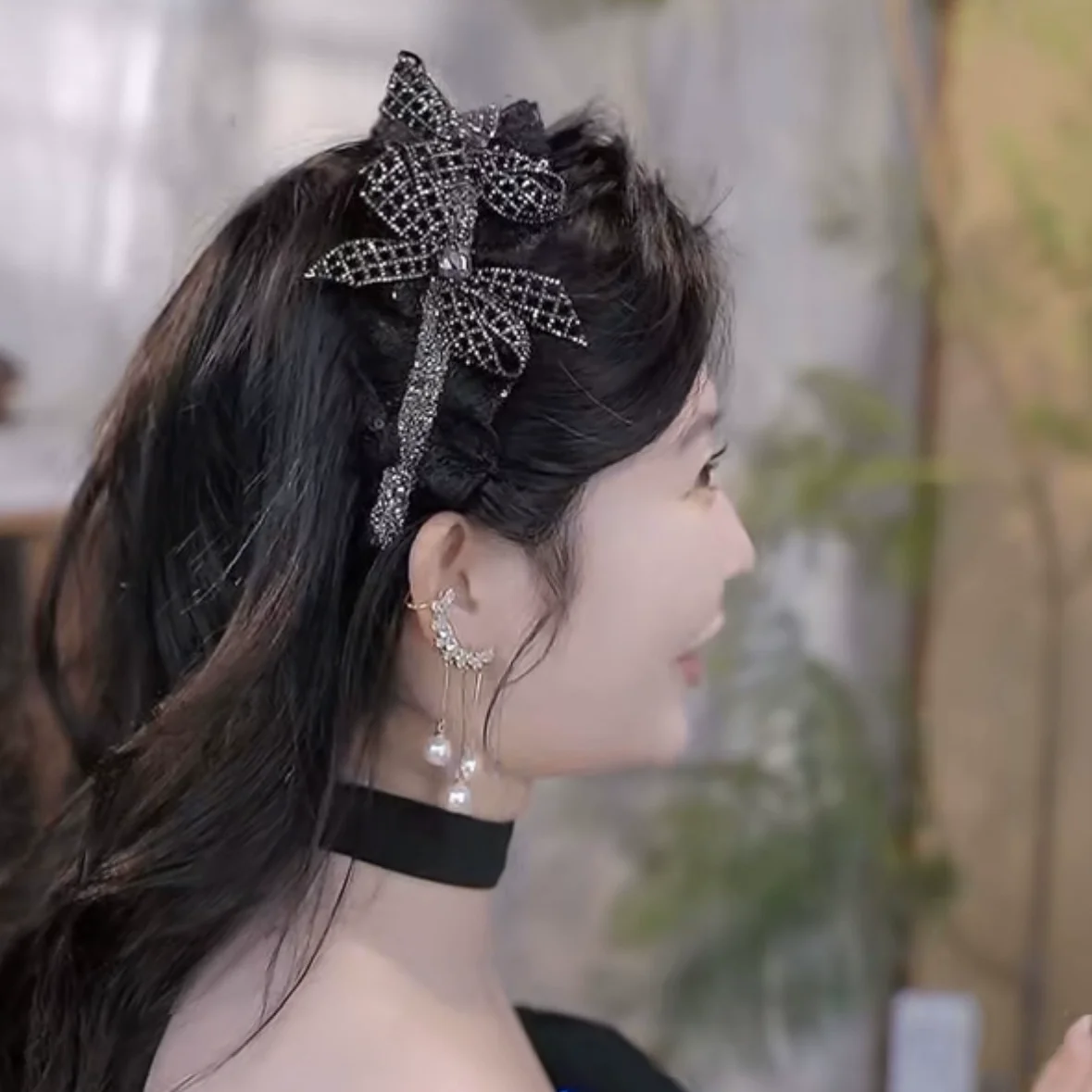 

Female 2025 New Headwear Fashion Rhinestone Sequins Mesh Hairband Wide Edge Women's Face Wash Hairpin Bow Headband Hair Clip