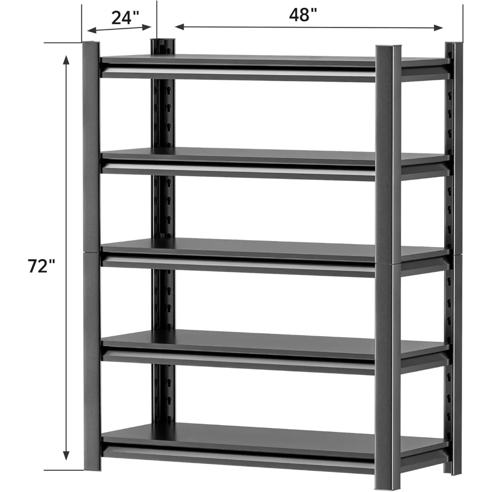 رف جراج مقاس 72 بوصة Hx48 Wx24 D مكون من 5 طبقات، سعة 3000 رطل، أرفف تخزين شديدة التحمل، سهلة التجميع قابلة للتعديل من المعدن المقاوم للصدأ