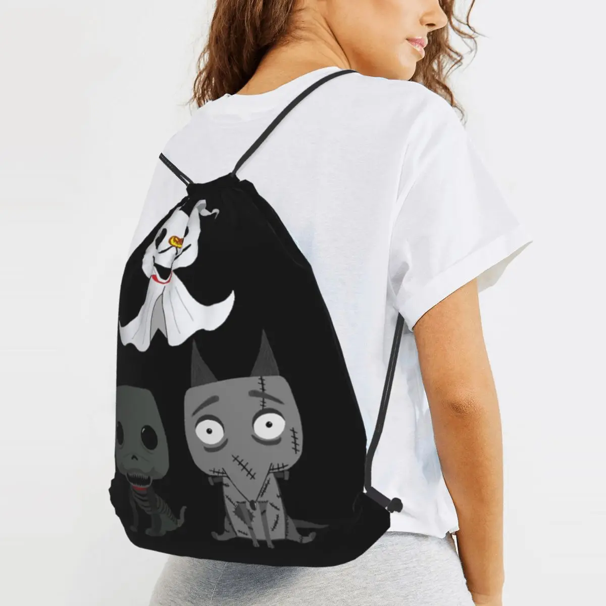 Big Block Headed Burton Sparky Dog Frankenweenie Backpacks Portable Drawstring Bags Sports Bag Book Bags for Man Woman Students