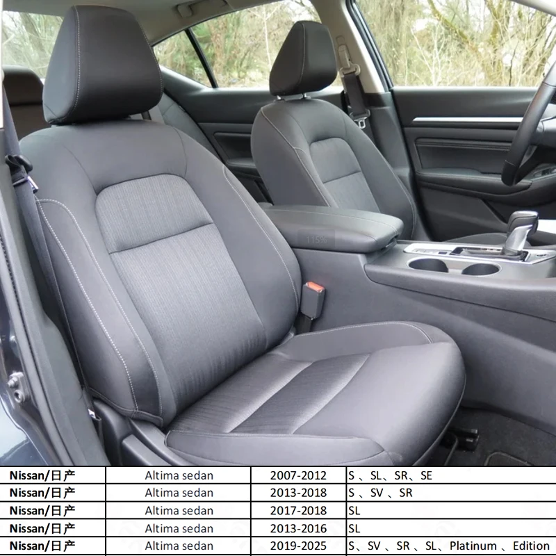 Maßgefertigte Sitzbezüge für 2007-2025 Nissan Altima Limousine S SL SV SR Platinum Edition Autozubehör 5-Sitzer Hochwertige Lederausführung – Detail 1