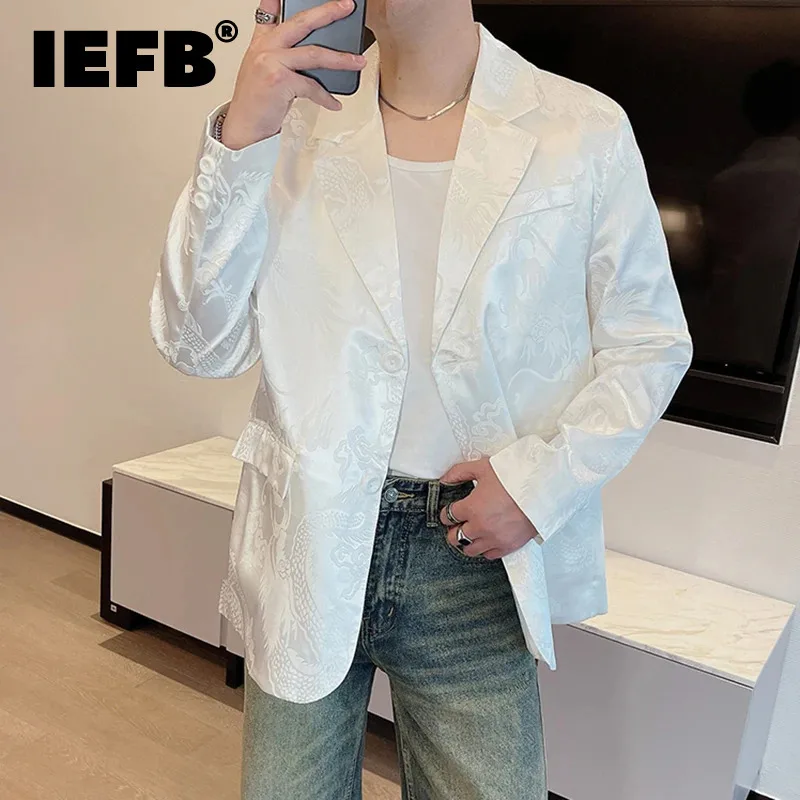 

IEFB Chinese Style Men's Suit Coat Dragon Jacquard Design Long Sleeve Wide Collar Single Breasted Casual Blazer Fashion C5658