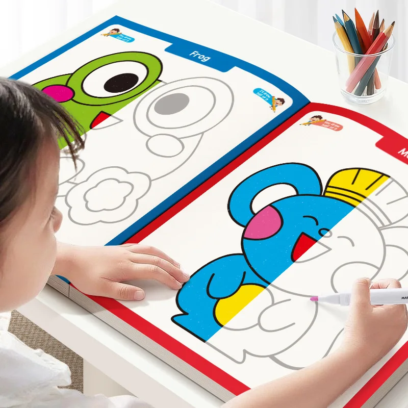 Children Coloring Book Cartoon pattern Pen Writing Control Practice Manual Enlightenment in Painting Coloring Book Kids Toy