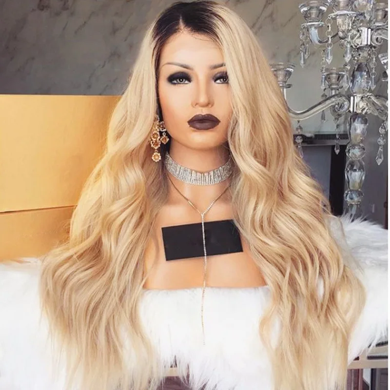 

Women's Wig Black Yellow Mixed Color, Slightly Wavy, Middle Part, Long Curly Hair, Synthetic Fiber Full Headpiece for Daily Wear