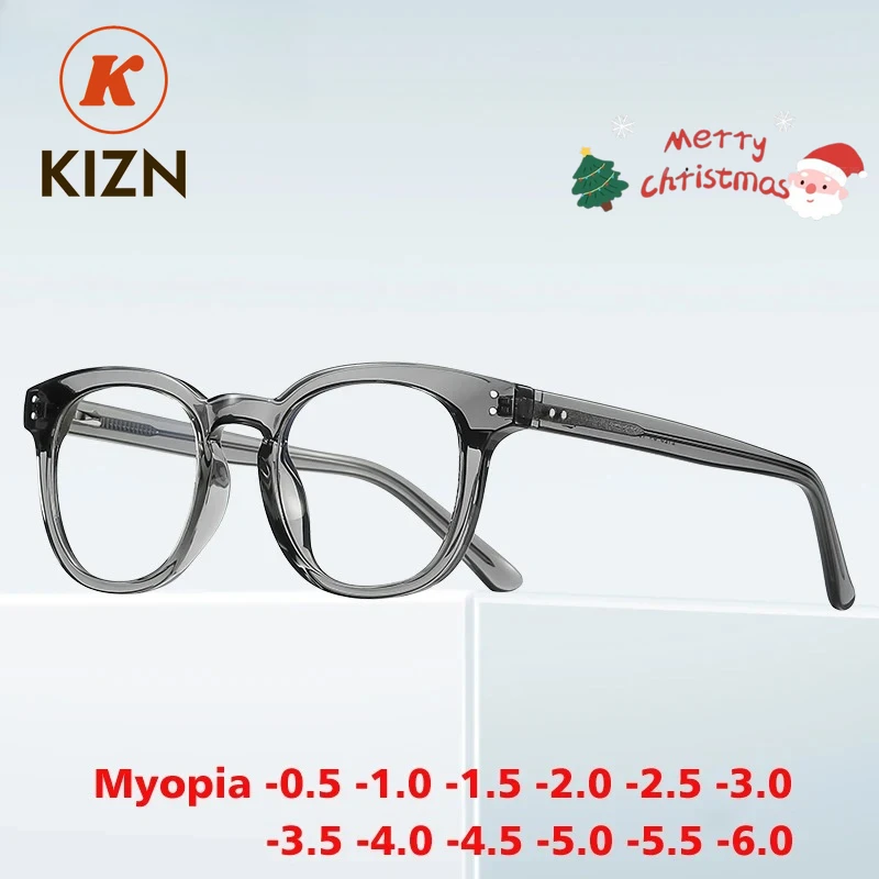 Kizn anti-luz azul miopia óptica óculos quadro nova liga retro fotocromático feminino masculino prescrição óculos-0.50 a-10