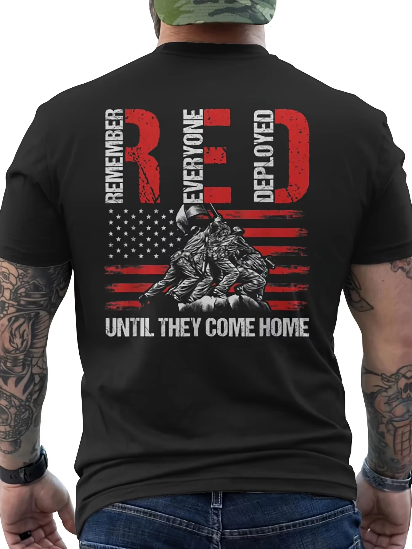 Camiseta de saludo militar para hombre, diseño de bandera americana patriótica del viernes rojo con silueta de soldado, manga corta de algodón