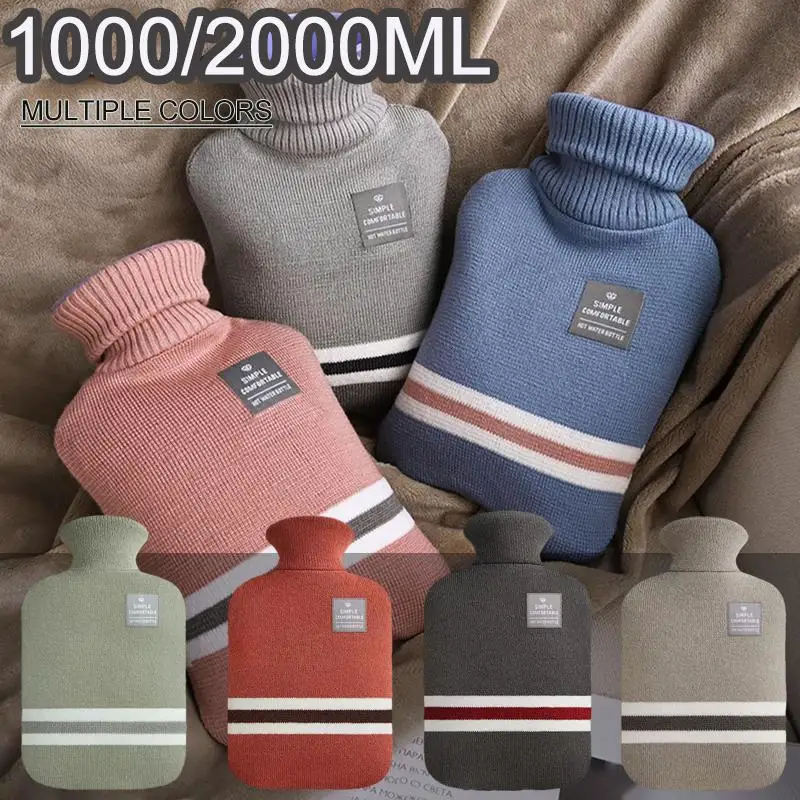 1L Or 2L Hot Water Bottle With Knitted Cover Large Capacity Hot Water Bag For Female Warm Belly Hands Inject Water Hot Water Ba