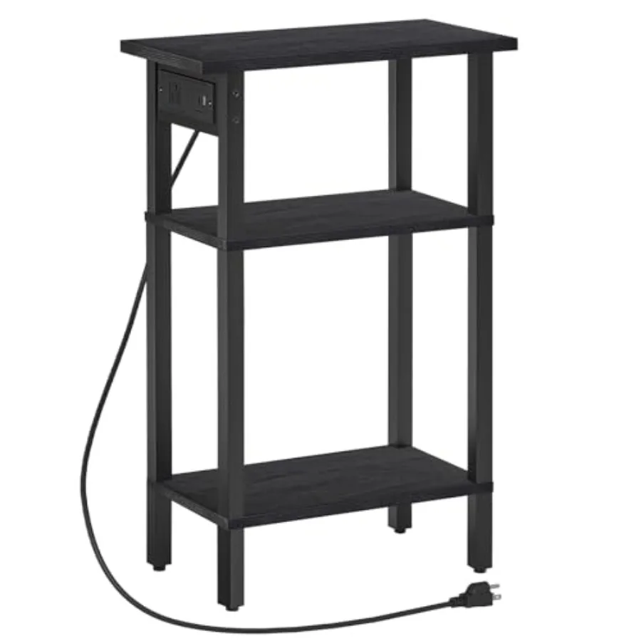 

Narrow Side Table, 3-Tier Slim End Table with Charging Station, Skinny Nightstand with Open Storage, for Small Spaces, Living R