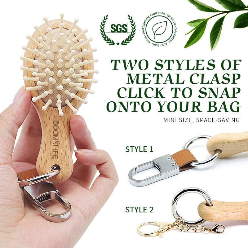 Custom Key Ring Mini Hair Brush Portable Pocket Hair Comb Styling Small Travel Wide Tooth Comb Wood Massage Brush Bag Pendant