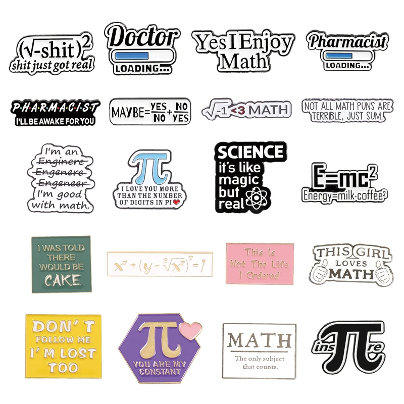 Creative Cartoon Equation Pi Metal Enamel Brooch I Love Math Badge Fashion Simple Clothes Backpack Jewelry Accessories Gift