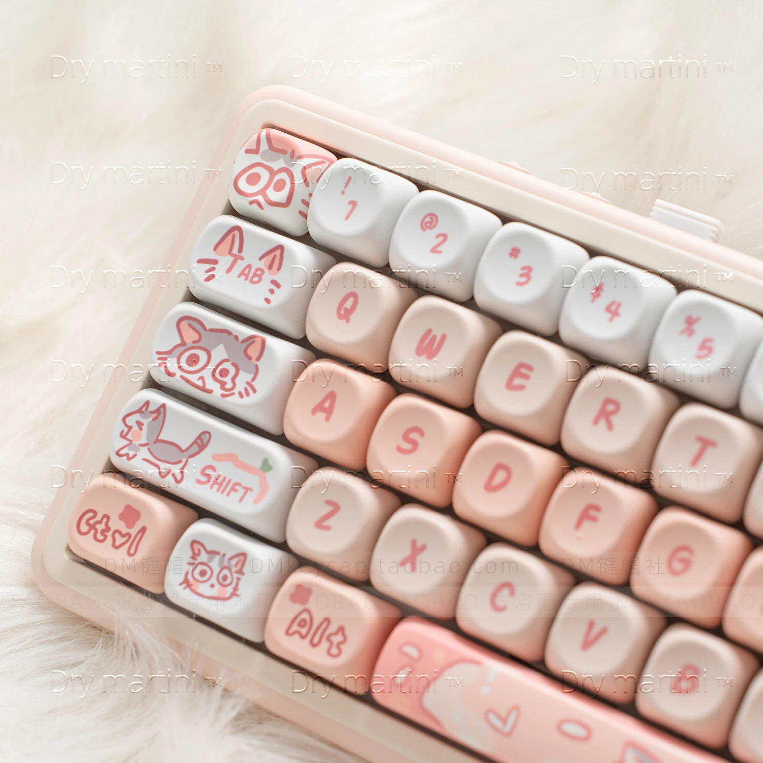 Imagem -04 - Keycap Teclado Mecânico Boné de Bola Bonito Gato Rosa Doces Redondos Pbt Sublimação Térmica Miau Rosa 137 Chaves