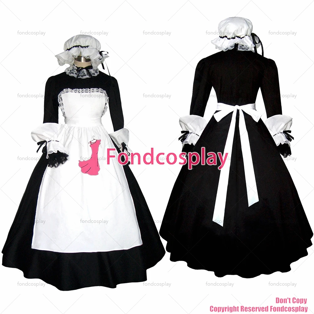 fondcosplay adult sexy cross dressing sissy maid black Cotton dress lockable Uniform white apron headpiece CD/TV[G299]