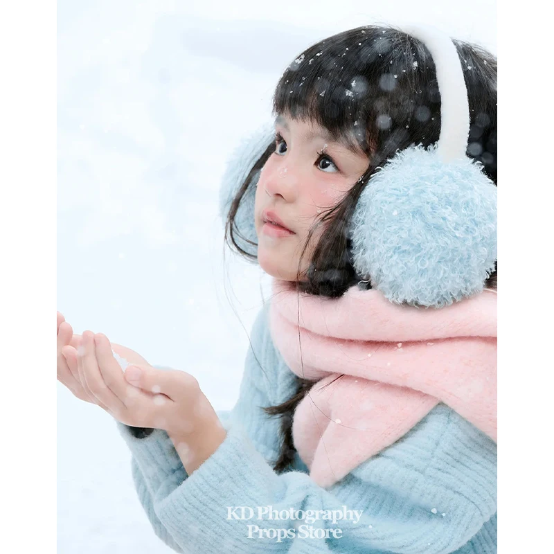 Sweater +Ear Warmers +Scarf  Three-Piece Set Professional Photographic Clothing Ins Style Warm Winter Outfit for Children Girls