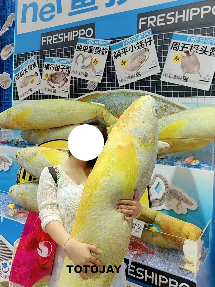 Giant 180cm Simulation Yellow Fish Plush Toys Stuffed Soft Animal Carp Pillow Creative Sleep Cushion for Kids Girls Elegant Gift