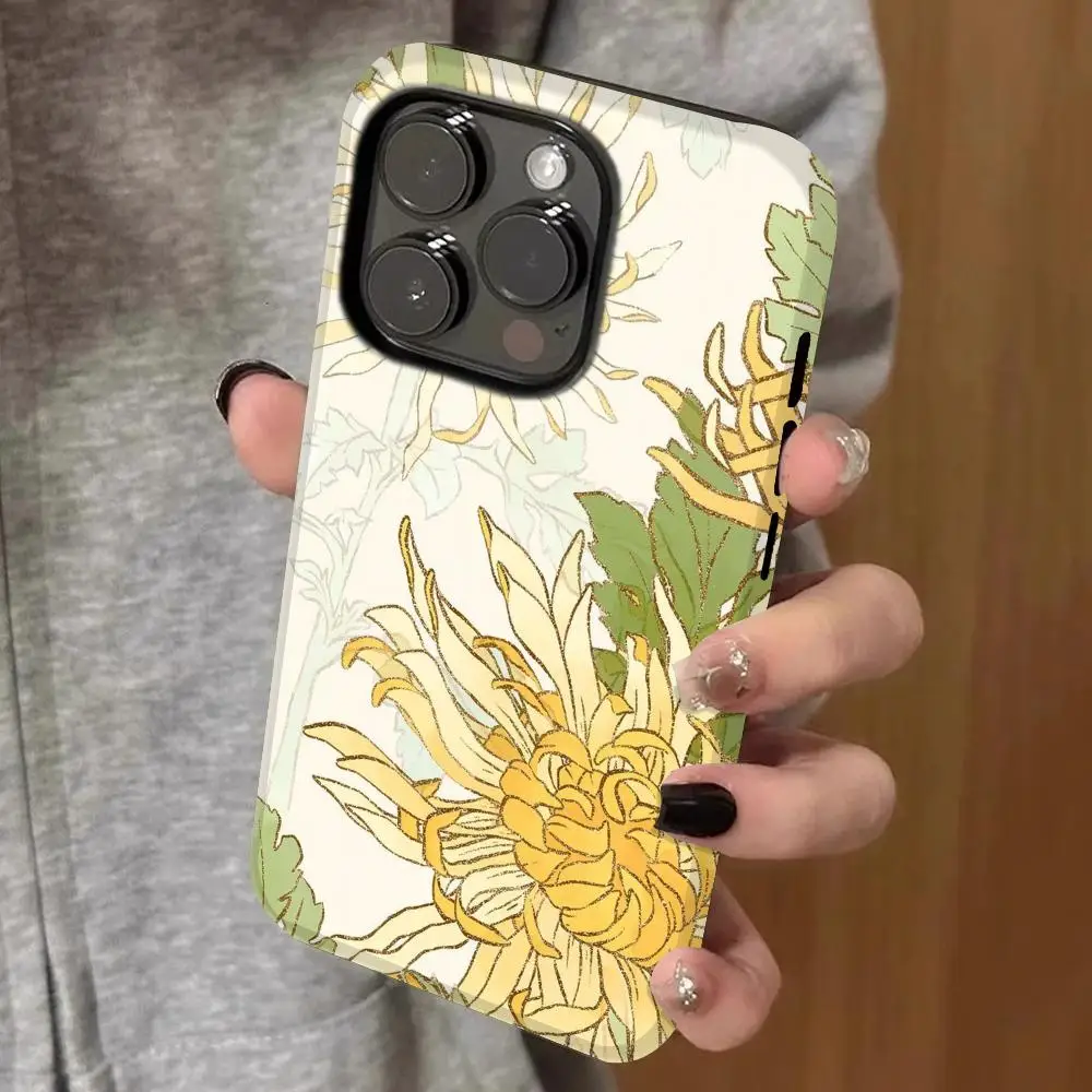 

chrysanthemum wallpaper Phone Case Double-layered 2-in-1 Film Case For IPhone 16 15 Promax 14 13 Pro 12 11 plus Samsug S Coversn