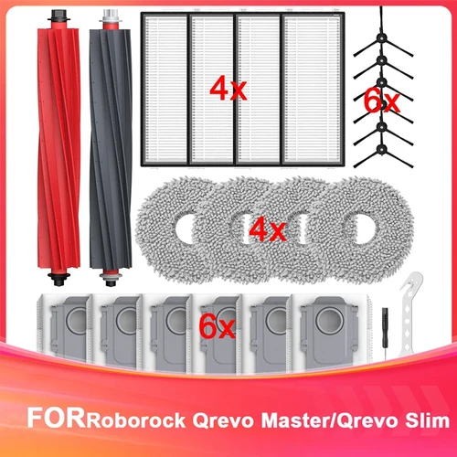 ABWM-Roborock Qrevo Master/Qrevo 슬림 Rbot 진공 청소기, 롤러 브러시, HEPA 필터, 먼지 봉투, 물티슈 액세서리