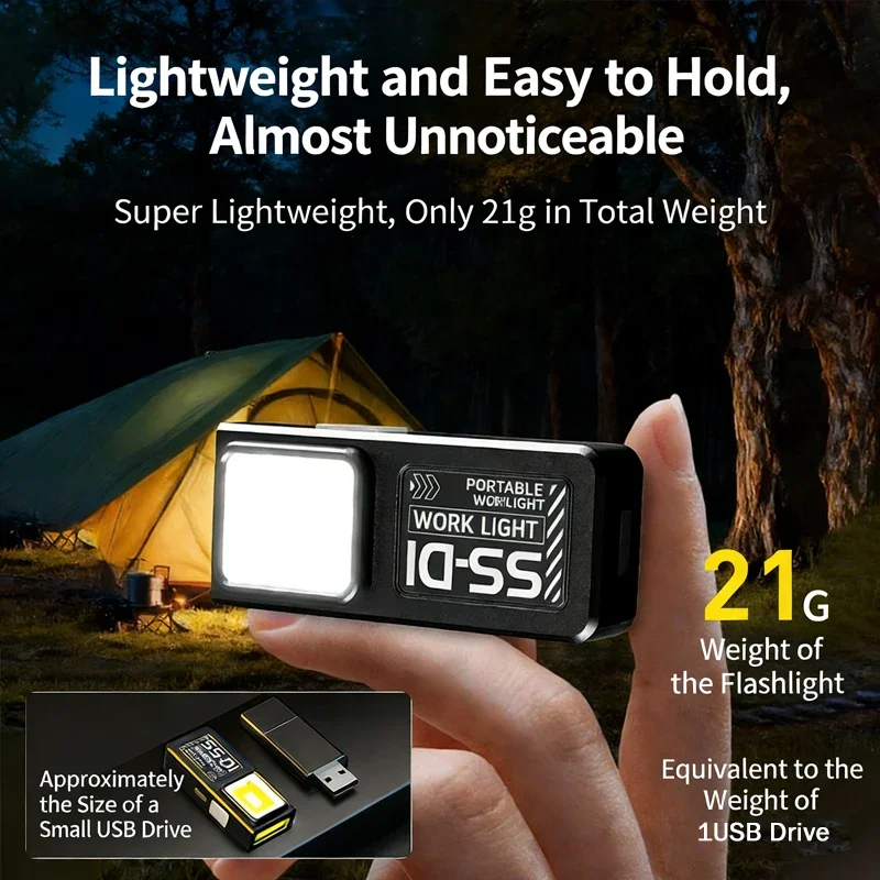 Mini linterna LED COB recargable por USB C, potente luz de trabajo con clip y imán, resistente al agua, EDC, para acampar, caminar, lámpara de bolsillo