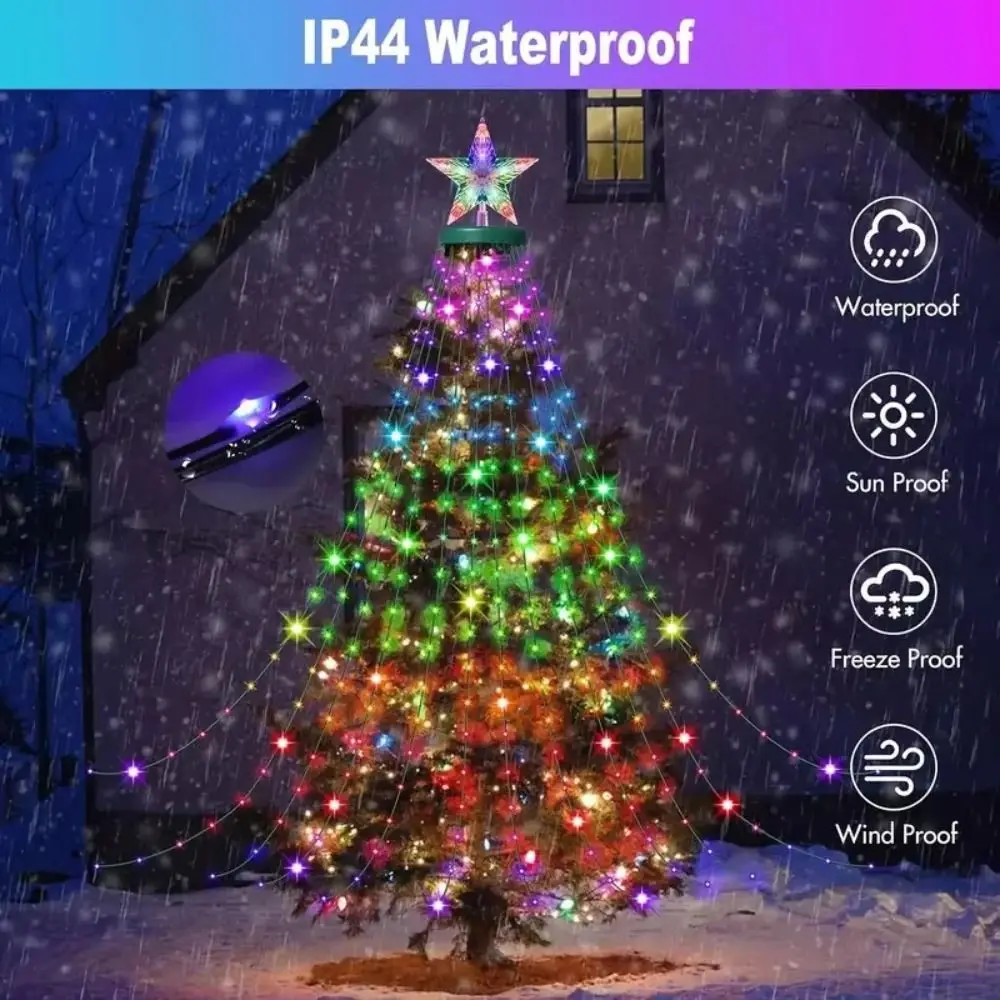 400 LED Smart Christmas Tree Lights Music Sync APP Control LED String Lights Star Topper Timer Function Fairy Lights Indoor Use