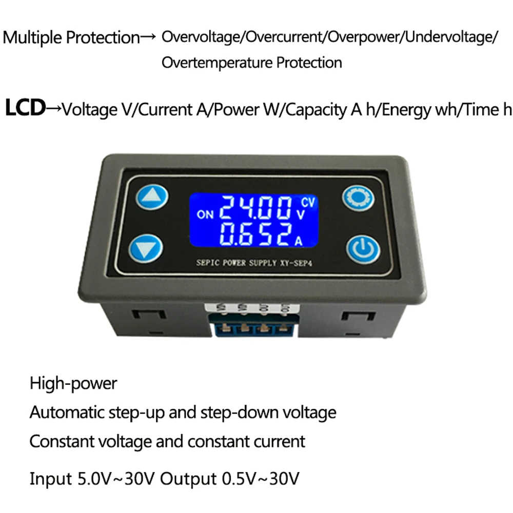 

DC DC 0.5-30V 4A 35W Automatic Boost Buck Converter CC CV Regulated Adjustable Laboratory Step-Down Step-Up Power Supply Module