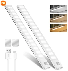 Xiaomi-luz nocturna con Sensor de movimiento, tira de luz LED recargable por USB, 3 colores, atenuación, decoración, armario de cocina, dormitorio, lámpara de mesa