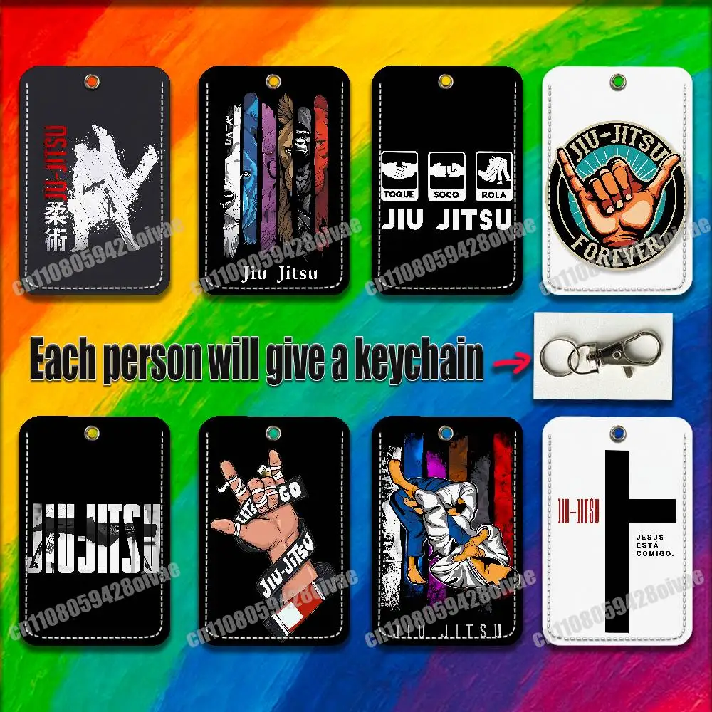 

Brazilian Jiu Jitsu BJJ For ID Clips Credit Bank Campus Card Holder Cover Decoration PU Leather Keychain
