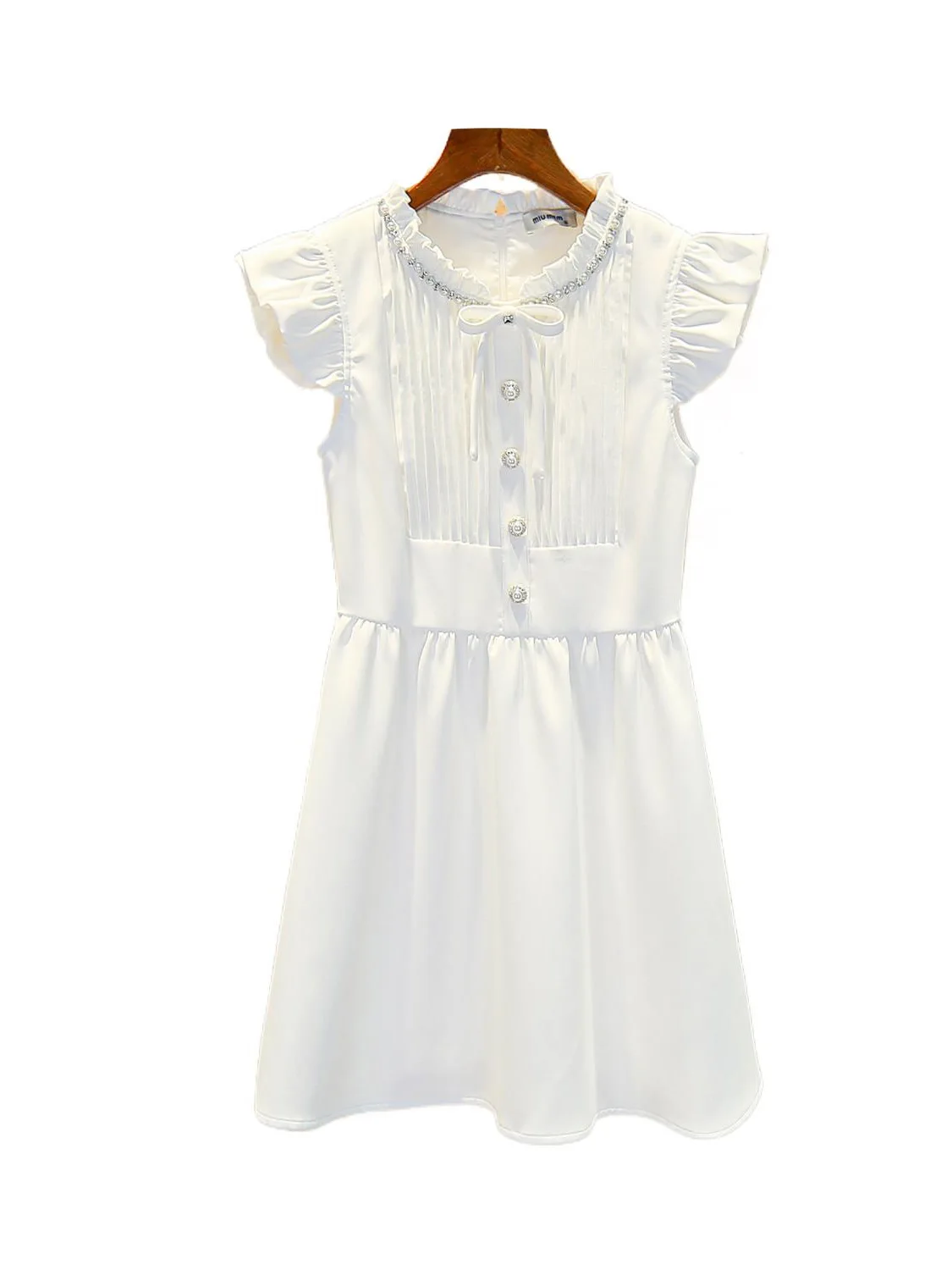 Ele Knot Pearl Detail Flng Sve Dr Gonna a trapezio a vita alta da donna Fibra di poliestere Primavera Estate Autunno...