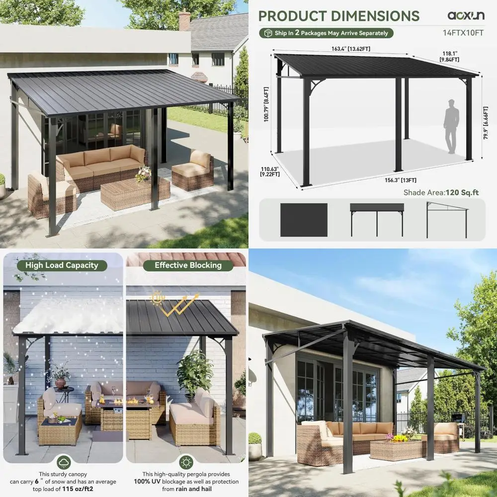 

Беседка Aoxun от 10 до 14 футов с улучшенной твердой поверхностью и наклонной стальной крышей для беседки на открытом воздухе