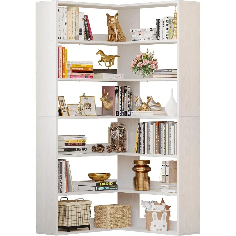 Industrial Large Corner Bookshelves with Baffles, Storage Display Rack, Space-saving, Easy Assembly, Bookshelf, 6 Tiers