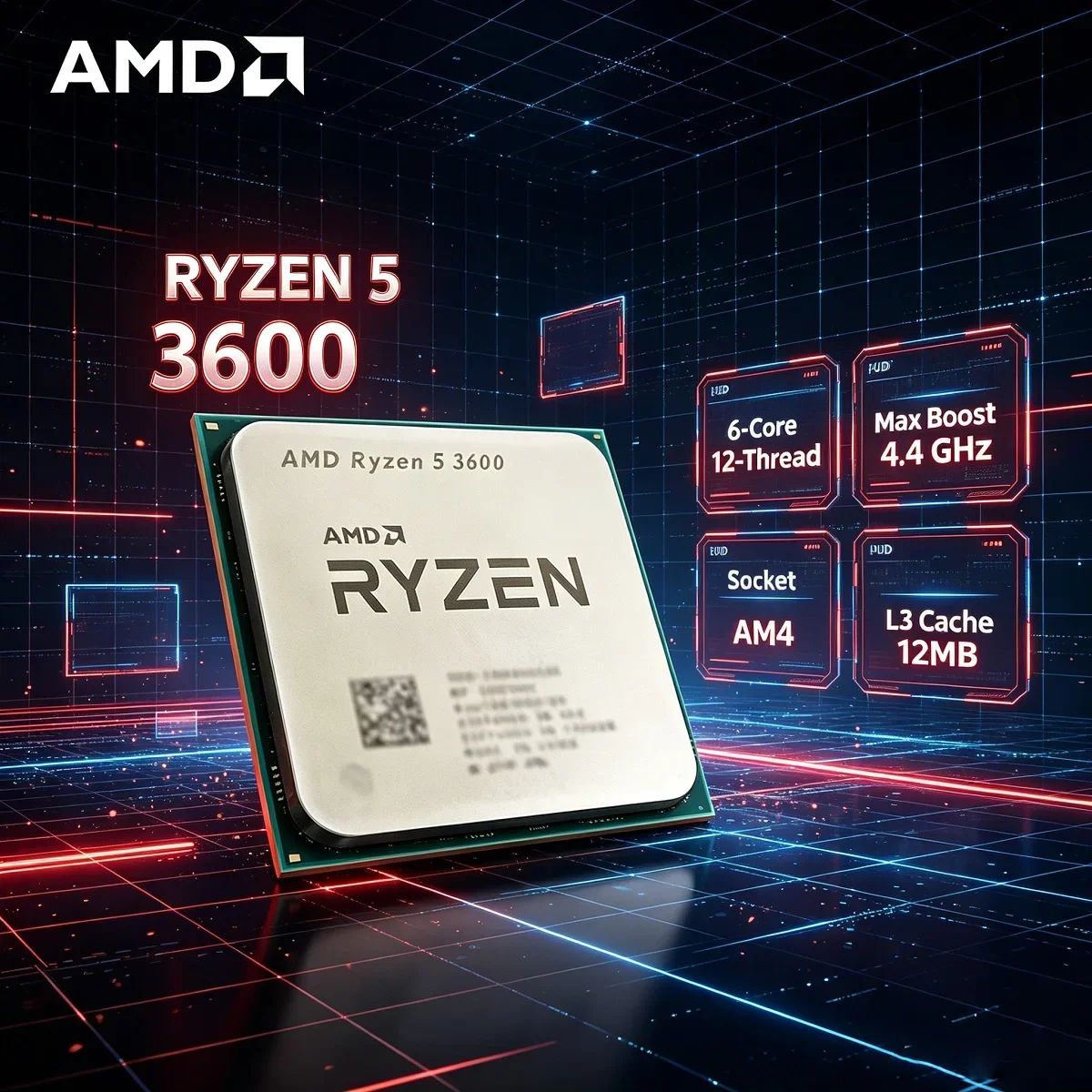 Procesador AMD Ryzen 5 3600, 3.6GHz, Seis Núcleos, Doce Subprocesos, R5 3600, Procesador de Escritorio, Socket AM4, 7nm, 65W, DDR4, L3 32M