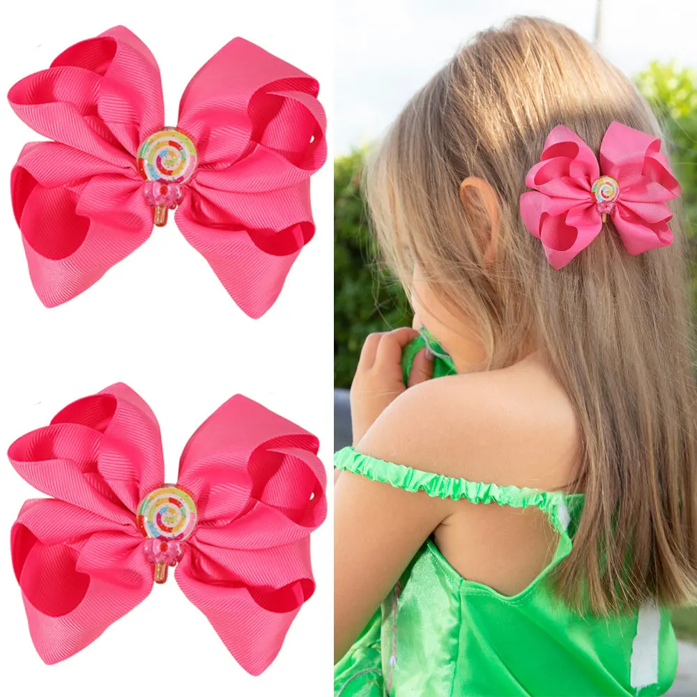 2Pcs Ribbon Bowknot Hair Clip Sweet Lollipop Hairpin Barrettes Children Handmade Ponytail Bow Clip Headwear Hair Accessories